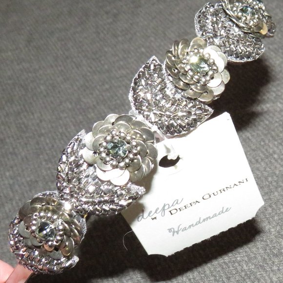Deepa Gurnani Handmade Embellished Beaded CZ Headband - Picture 4 of 13